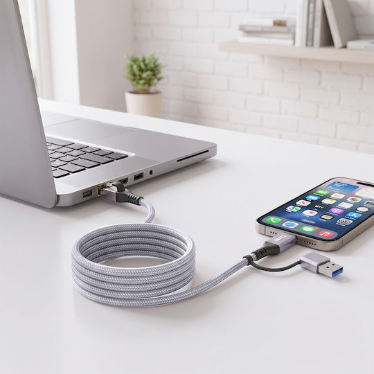 Linq RJ45 Ethernet кабел към USB-C USB 3.0 2 м високоскоростна мрежова връзка сив
