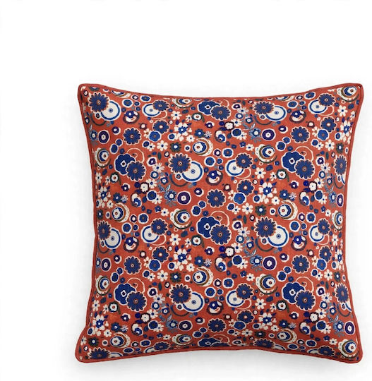 Oxygen Dekorativer Kissenbezug Lampenschirme Blau Und Rote Blumen 45x45cm