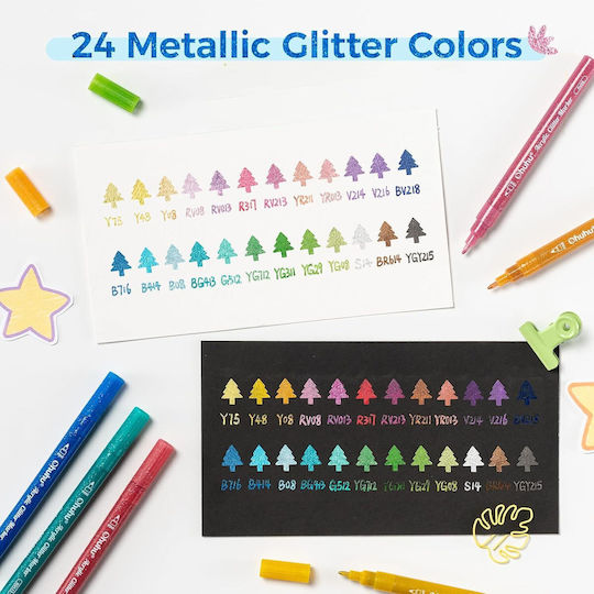 Ohuhu Markere de pictură Acrilic 3mm cu Glitter Set 24 Culori
