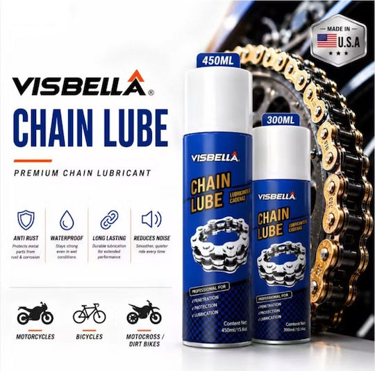Visbella Смазка за Вериги 450ml Спрей за Верига на Мотоциклет O-ring X-ring Z-ring