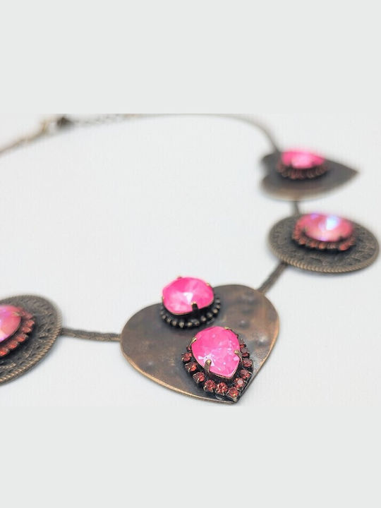 Necklace with Heart Design with Pink Gold Plating Pink