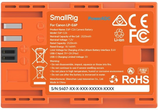 Smallrig 5407 Μπαταρία Canon Lp-e6p Usb-c Orange