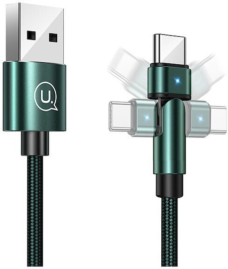 Usams SJ477 Angle (90°) / Braided USB 2.0 Cable USB-C male - USB-A 10W Πράσινο 1m SJ477USB02