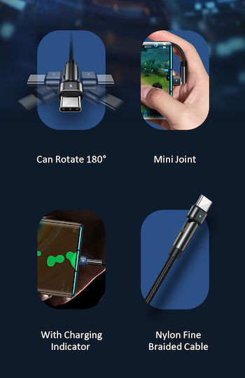 Usams SJ477 Angle (90°) / Braided USB 2.0 Cable USB-C male - USB-A 10W Πράσινο 1m SJ477USB02