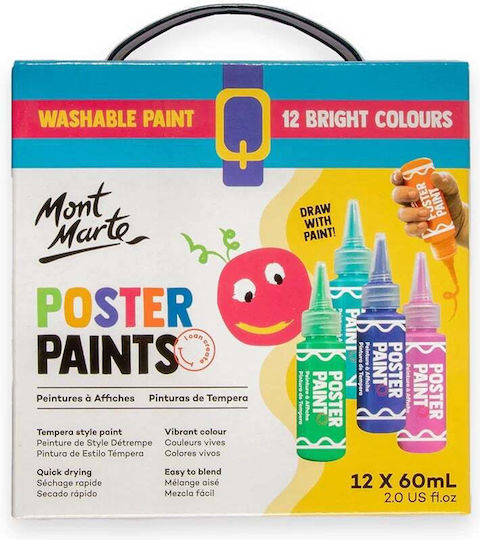 Mont Marte Темперни Бои Многоцветни в Бутилка 60ml 12 Бройки