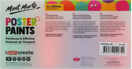 Mont Marte Tempera Colour Paints Multicolour 250ml 4 Pieces