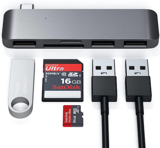 Satechi 3-Port USB 3.0 Hub with USB-C Connection Gray