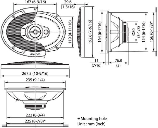 Kenwood Σετ Ηχεία Αυτοκινήτου 6x9" με 45W RMS (3 Δρόμων)