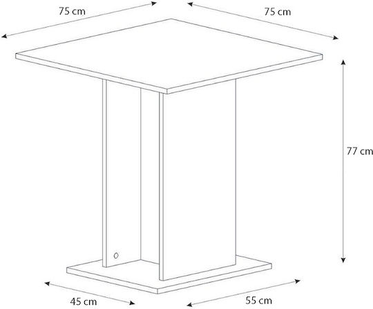 Allos Square Kitchen Wooden Walnut Table 75x75x77cm