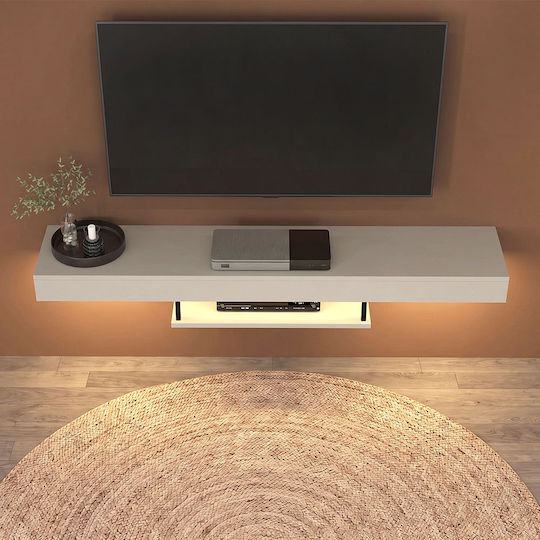 Albares TV Stand from Metal & Wood with LED Lighting Sandstone L150xW29.6xH22cm