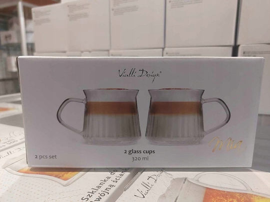Vialli Design Комплект Кафяви Чаши от Бял Порцелан 320ml 2 Бройки