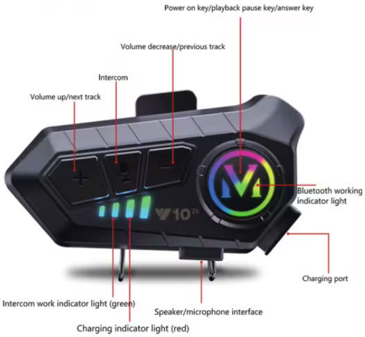 V10 Dual Machine Intercom for Motorcycle Helmet with Bluetooth