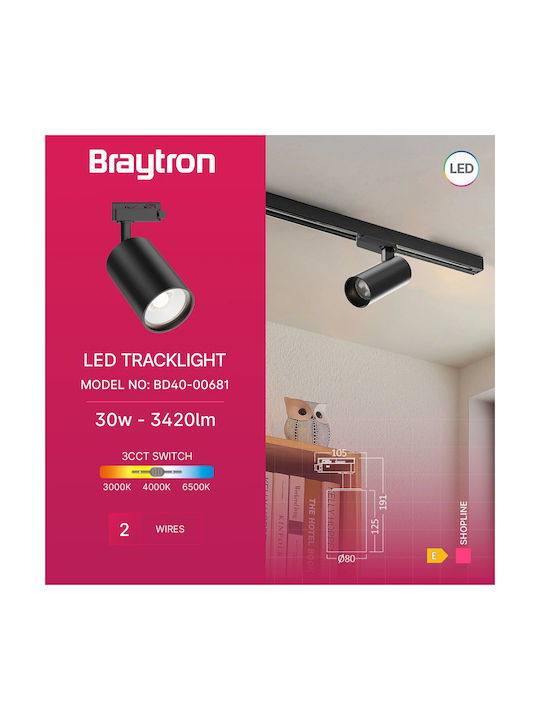 Braytron Μονό LED Σποτ σε Μαύρο Χρώμα