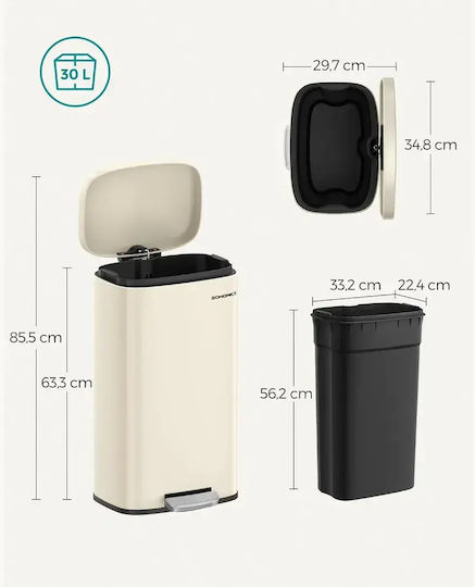 Songmics Coș de Gunoi din Oțel Inoxidabil cu Pedală Gri 30 L