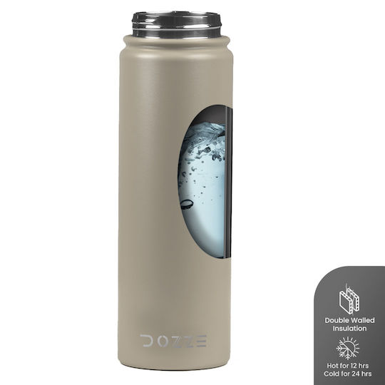 Dozze Monochrome Edition Thermos Bottle Stainless Steel BPA Free 620ml Almond Beige with Straw