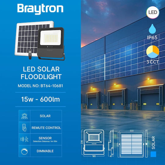 Braytron Водоустойчив Соларен LED Прожектор 50W IP65