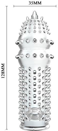 Мъжки ръкав за пениса 12,8cm Прозрачен Силикон Шипове Baile