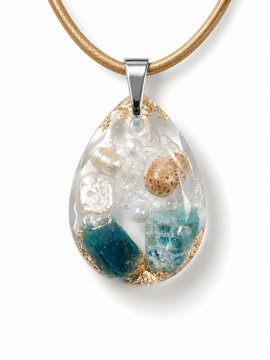 Elle Necklace With Tear Design Made Of Resin With Green Pearls