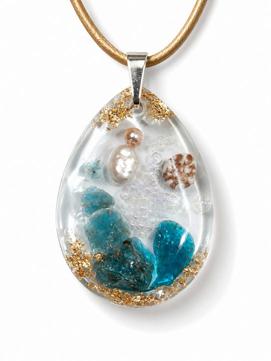 Elle Necklace With Tear Design Made Of Resin With Green Pearls