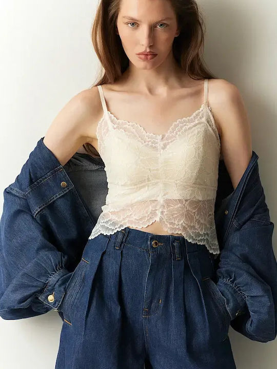 Women's Crop Top with Spaghetti Straps & V-Neck Brown