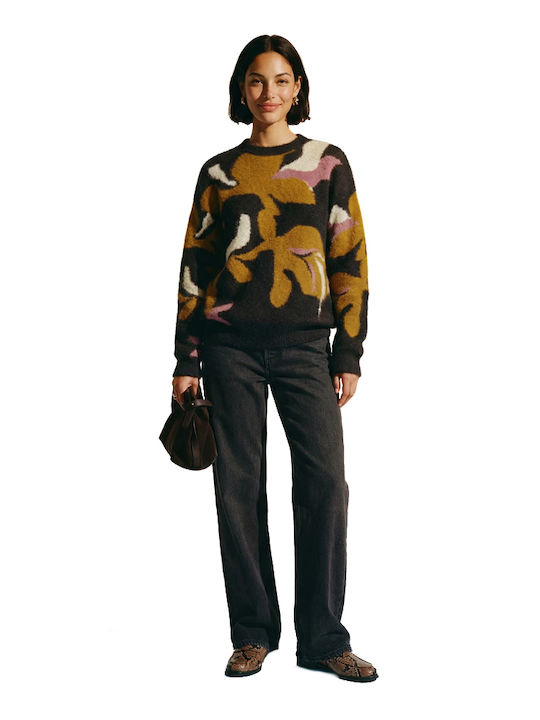 Women's Long Sleeve Sweater Yellow-Black-Pink