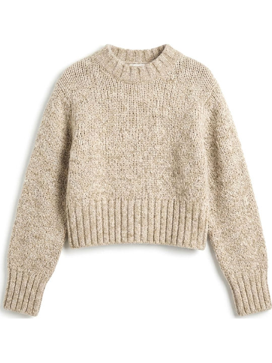 Damen Langärmelig Pullover Grau- Gelb- Blau
