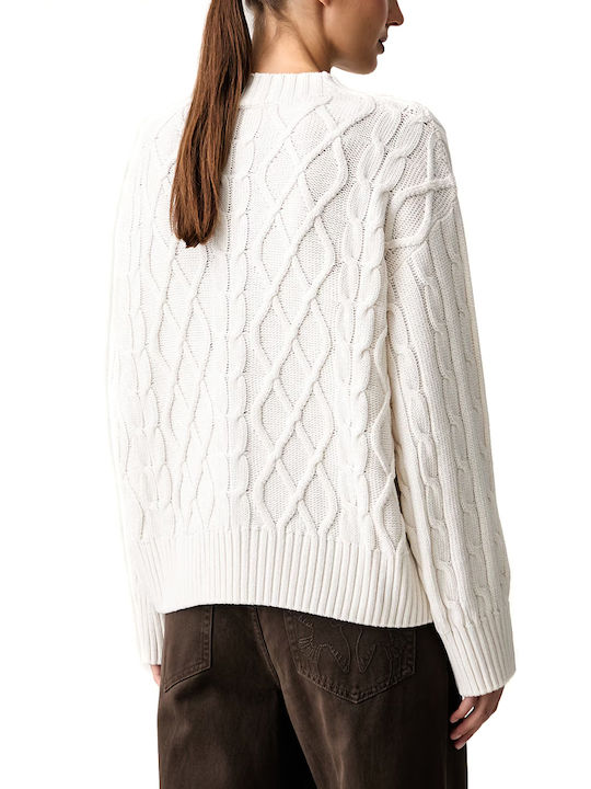 Hugo Damen Langärmeliges Baumwollpullover Tierdruck Ecru-Braun