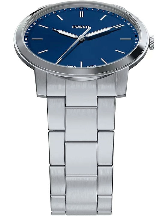 Fossil Minimalist Ανδρικό Ρολόι 44mm Μπαταρίας με Ασημί Ατσάλινο Μπρασελέ