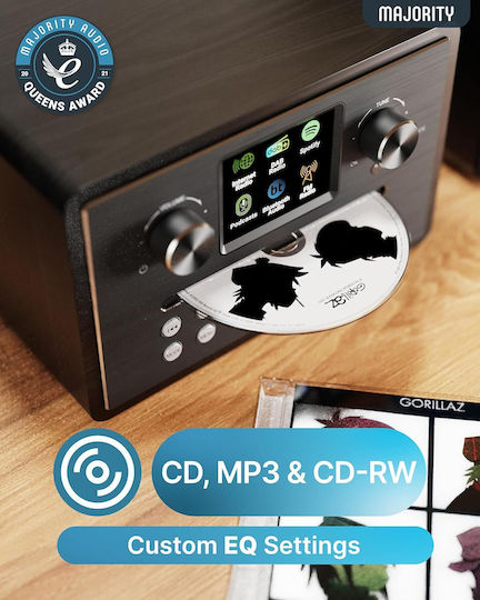 Majority Mini Hifi 2xspeakers Cd Bt Usb Fm Iradio 60w Homerton Black