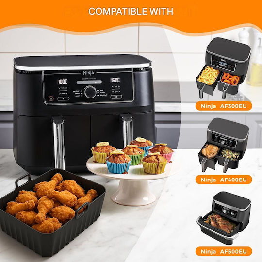 Set 17 Accesorii Ninja Foodi Af300eu Af400eu Af500eu pentru Prăjitoare cu Aer Dual Zone 7.6l-9.5l Fără Bpa Silicon Alimentar Oțel Inoxidabil 304 2 Inserții Din Silicon Frigărui Pentru Gătit Forme Pentru Grătar și Brioșe Mănuși Clești 100 Foi Hârtie Pentru Copt