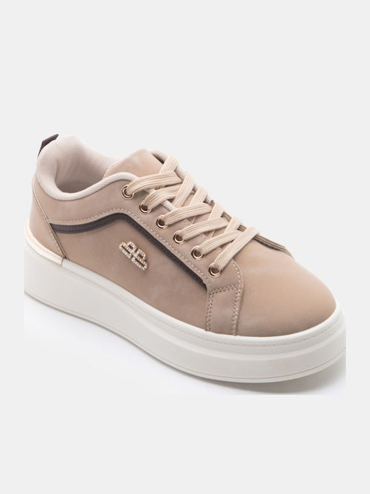 Γυναικεία Flatforms Sneakers Μπεζ-σκούρο
