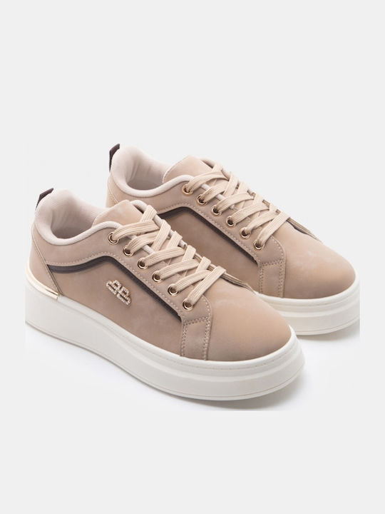 Γυναικεία Flatforms Sneakers Μπεζ-σκούρο