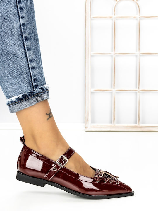 Pantofi Balerini Pentru Femei În Culoare Burgundy