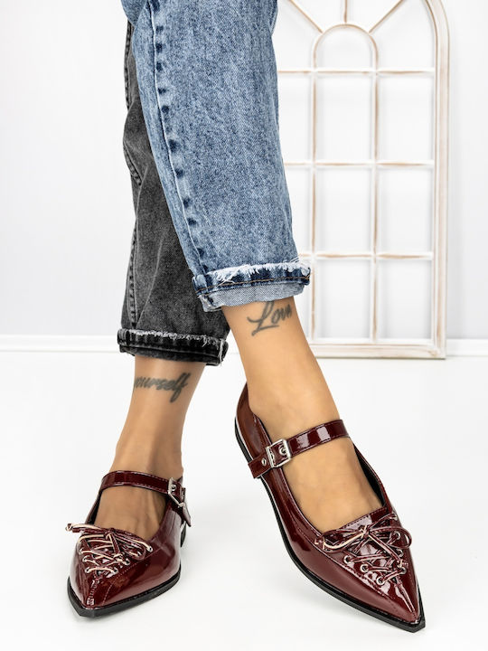 Pantofi Balerini Pentru Femei În Culoare Burgundy