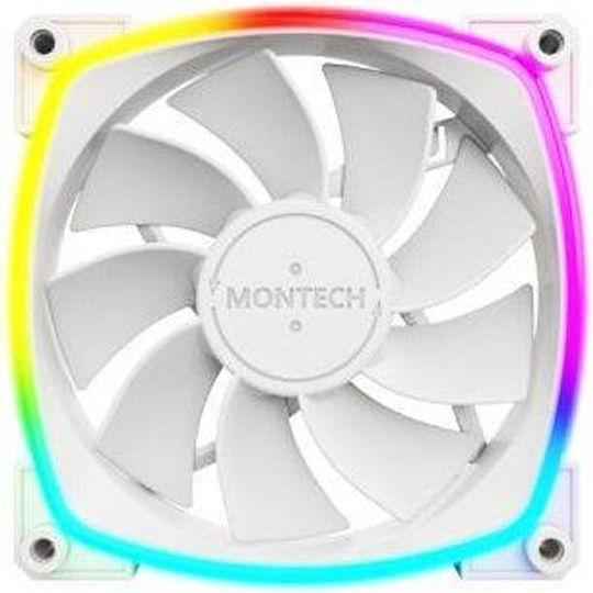 Montech Вентилатор за кутия с обратен перка 76.2 мм (1600 оборота / 59 CFM) с ARGB осветление и свързване 4-изводна ШИМ / 3-Pin 3 бр. бял