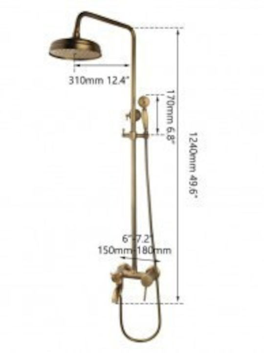 Adjustable Shower Column with Bathtub Mixer Bronze