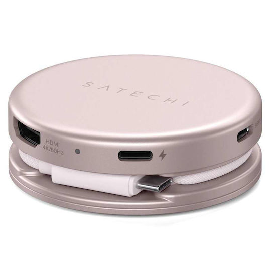 Satechi OntheGo USB-C Docking Station με HDMI 4K PD Ethernet Ροζ Χρυσό