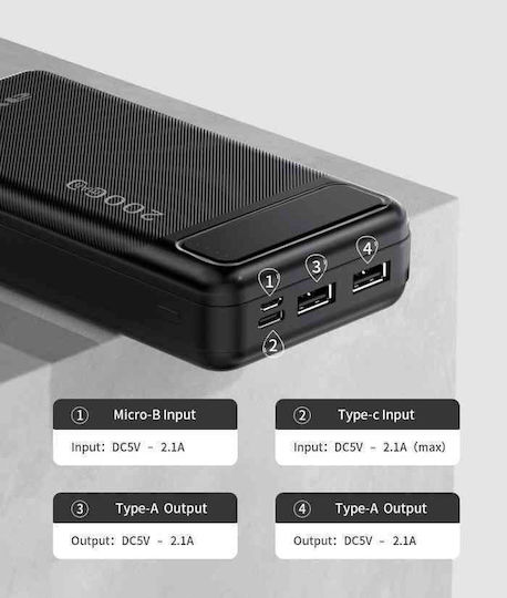 Awei P6K Power Bank 20000mAh με 2 Θύρες USB-A Power Delivery Μαύρο