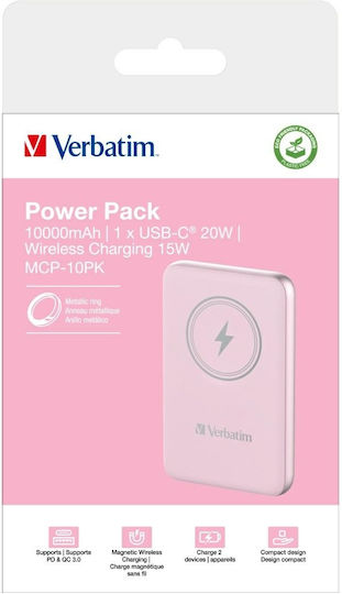 Verbatim Charge 'n' Go MagSafe Baterie Externă 10000mAh cu Port USB-C Power Delivery / Încărcare Rapidă Roz