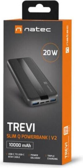 Natec Trevi Slim Q V2 Baterie Externă 10000mAh 18W Cu 2 Porturi De Ieșire USB-A Și 2 Porturi De Ieșire USB-C Power Delivery Încărcare Rapidă Neagră