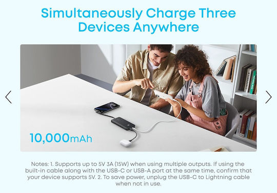Anker Zolo Външна батерия 10000mAh 22.5W с USB-A порт и USB-C порт Power Delivery / Quick Charge Бяла