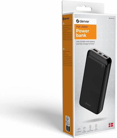 Denver PQC-20009 Power Bank 20000mAh 22.5W with 2 USB-A Ports and USB-C Power Delivery / Quick Charge Black