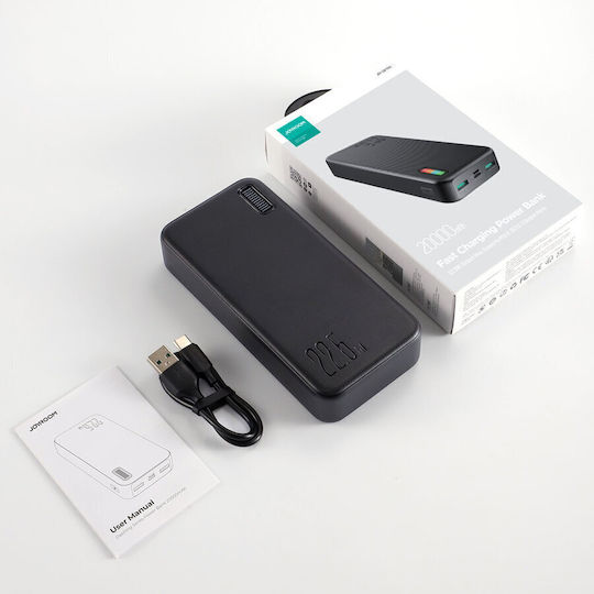 Joyroom Dazzling Series QP195 Power Bank 20000mAh 22.5W с 2 USB-A порта и USB-C порт Черен