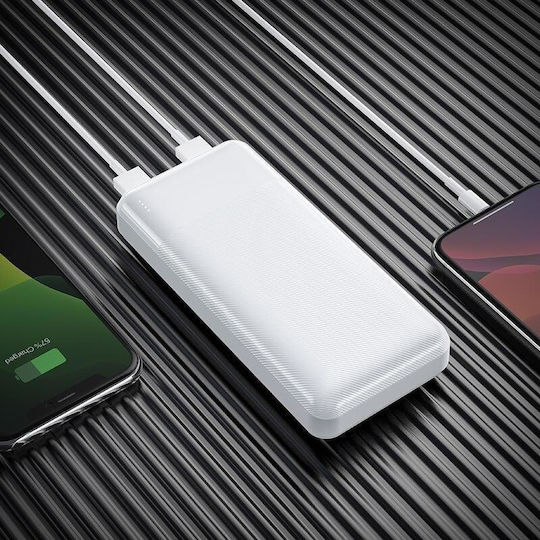 Hoco J72 Easy Τravel Power Bank 10000mAh 37W with 2 USB-A Ports and USB-C Port White