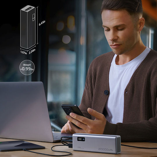 Cuktech P+Series No. 15 Power Bank 20000mAh 150W με Θύρα USB-A Power Delivery / Quick Charge Γκρι