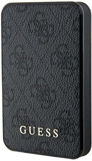 Guess Metal Logo Power Bank 5000mAh 15W με Θύρα USB-A και Θύρα USB-C Μαύρο