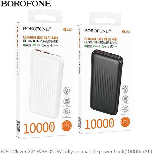 Borofone BJ80A Power Bank 20000mAh 22.5W με 2 Θύρες USB-A και Θύρα USB-C Power Delivery / Quick Charge Λευκό