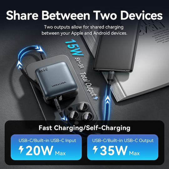 Vention FHE Power Bank 10000mAh 35W mit USB-C Ausgangsanschlüsse Power Delivery / PPS Grau