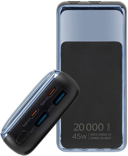 Rivacase VA1075 Външна Батерия 20000mAh 45W с 2 USB-A Изходни Порта и 2 USB-C Изходни Порта Бързо Зареждане Черна