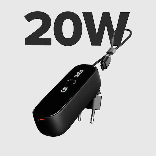 SBS Hybrid Power Bank 5000mAh 20W με Θύρα USB-C Power Delivery Μαύρο